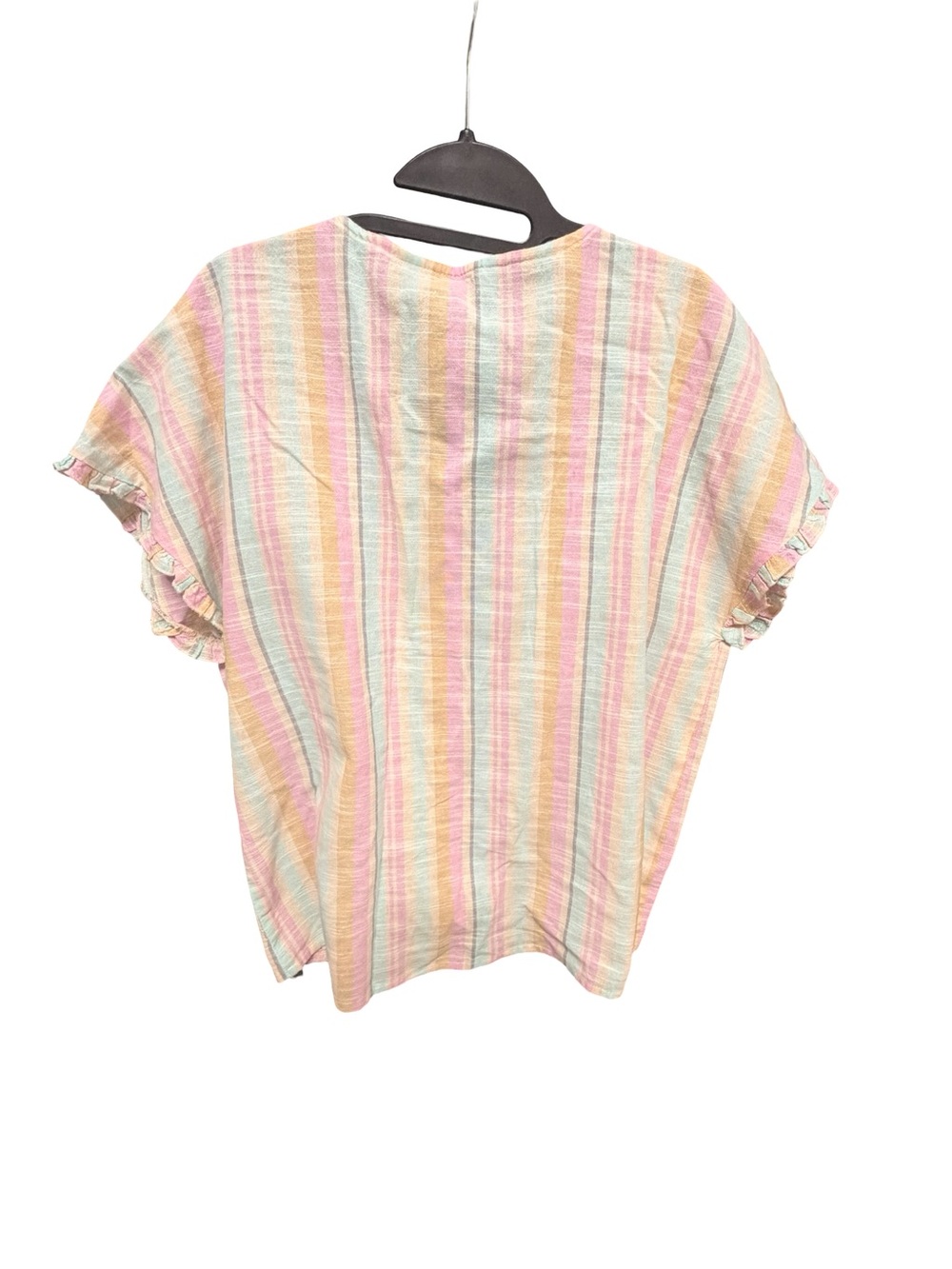 French Laundry Pastel Pink Rainbow Stripe Ruffle Sleeve Tie Front Blouse Size L - Picture 4 of 7